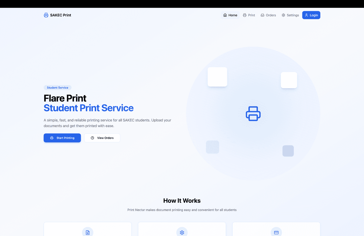 Screenshot of the Flareprint online printing service portal, with a vibrant and user-friendly interface.